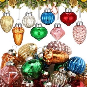 Multicolor Vintage Glass Christmas Mini Ornaments 8 Pieces